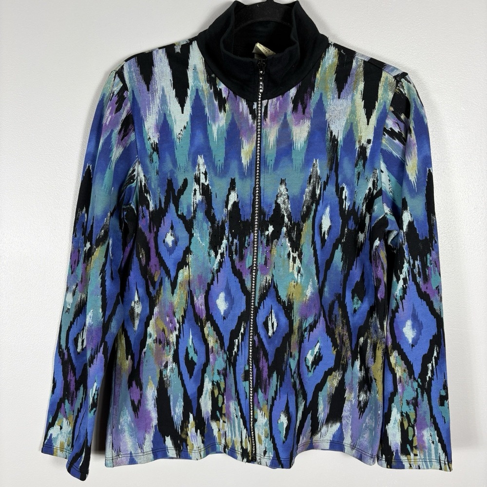 Jess & Jane Women's Small Multicolor Rhinestone Zip Closure Long Sleeve Jacket